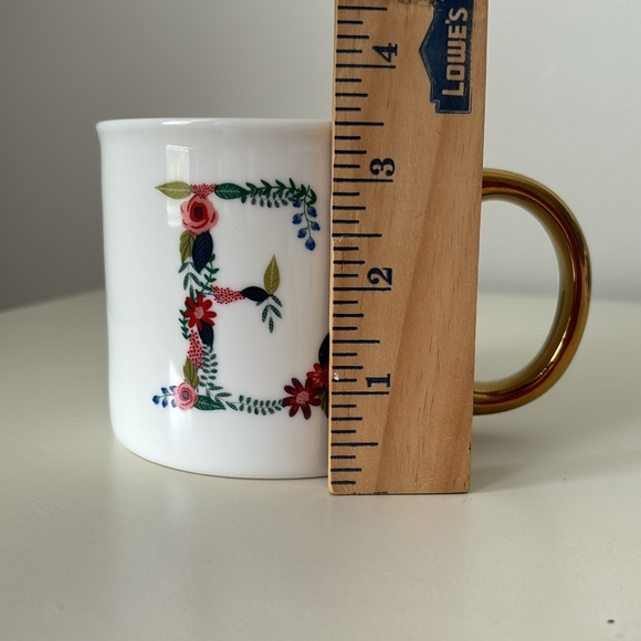 Opal House Name Initial E Floral Large Porcelain Coffee Mug metallic gold handle - Picture 8 of 8